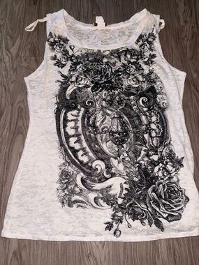 White Floral Graphic Tie-Shoulder Tank Top